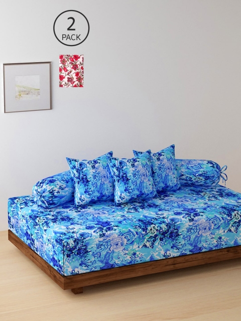 

Dhrohar Set of 2 Multicolored Floral Printed Diwan Set with Bolster & Cushion Covers, Multi