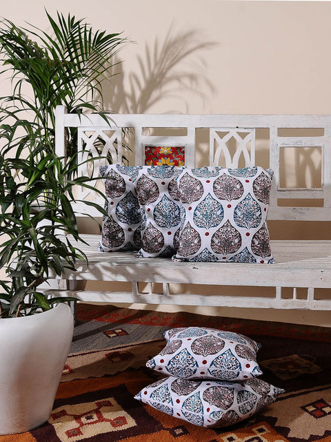 

Dhrohar Brown & White Set of 5 Ethnic Motifs Square Cushion Covers