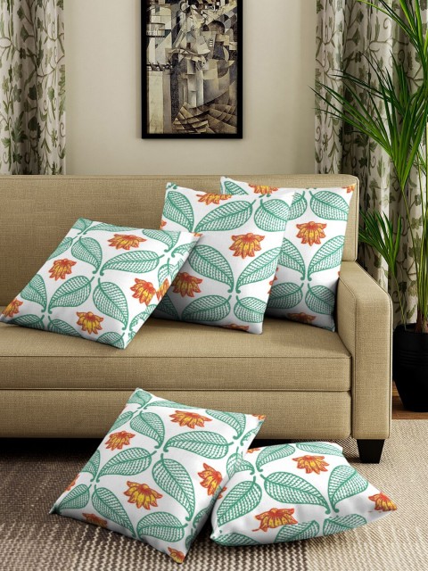 

Dhrohar Set Of 5 Brown & Green Floral Printed Cushion Covers