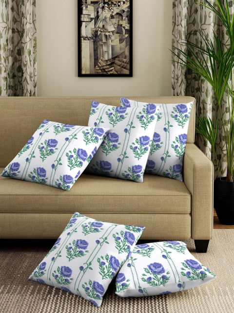 

Dhrohar Blue & White Set of 5 Floral Square Cushion Covers