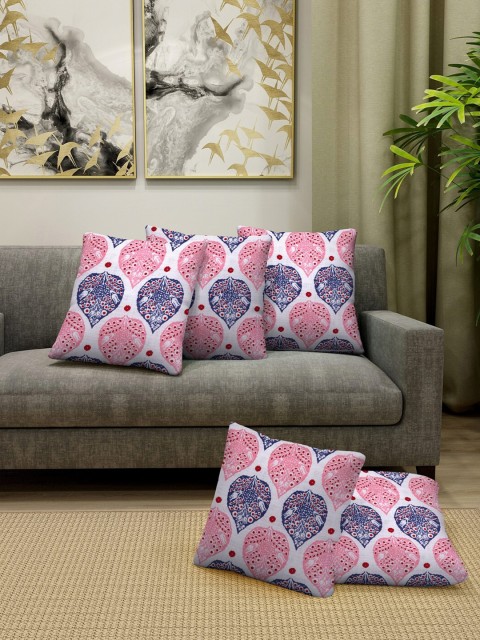 

Dhrohar Pink & White Set of 5 Floral Square Cotton Cushion Covers