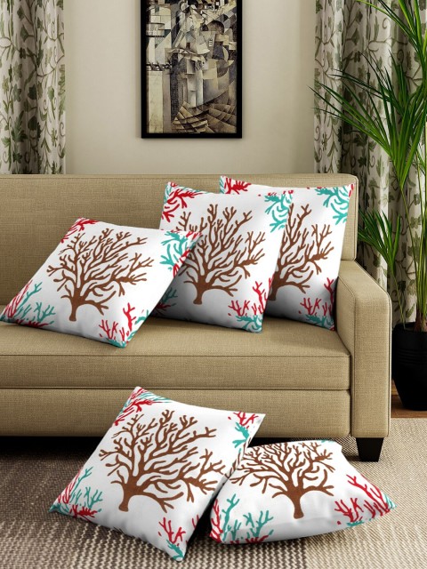 

Dhrohar Brown & White Set of 5 Floral Square Cushion Covers