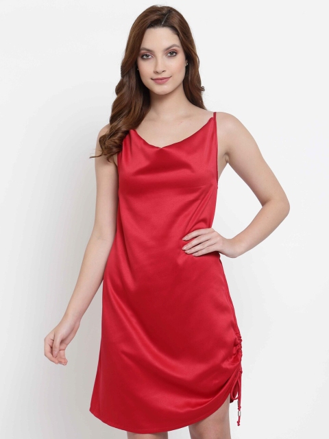 

NEUDIS Red Satin Cowl Neck Baby Doll
