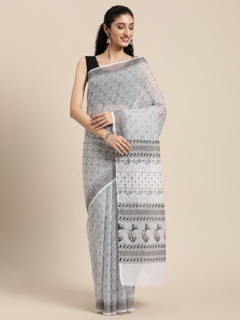 

KALINI White & Grey Ethnic Motifs Mangalagiri Saree