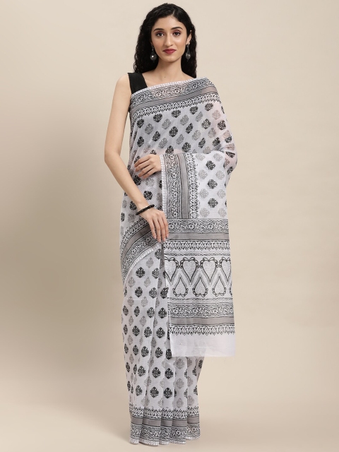 

KALINI White & Black Ethnic Motifs Mangalagiri Saree