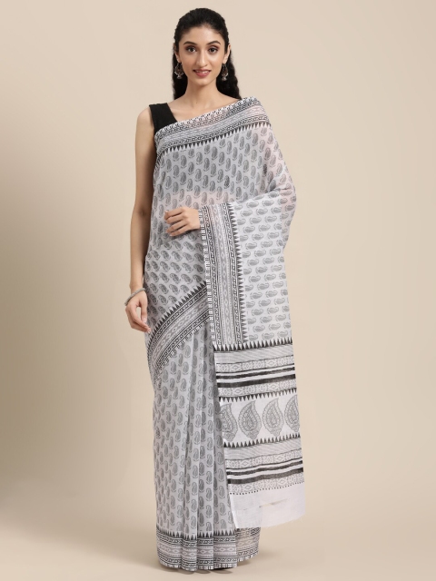 

KALINI White & Grey Paisley Mangalagiri Saree