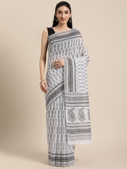 

KALINI White & Grey Ethnic Motifs Mangalagiri Saree