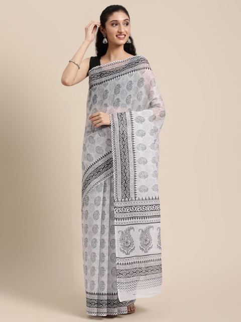 

KALINI White & Grey Paisley Mangalagiri Saree