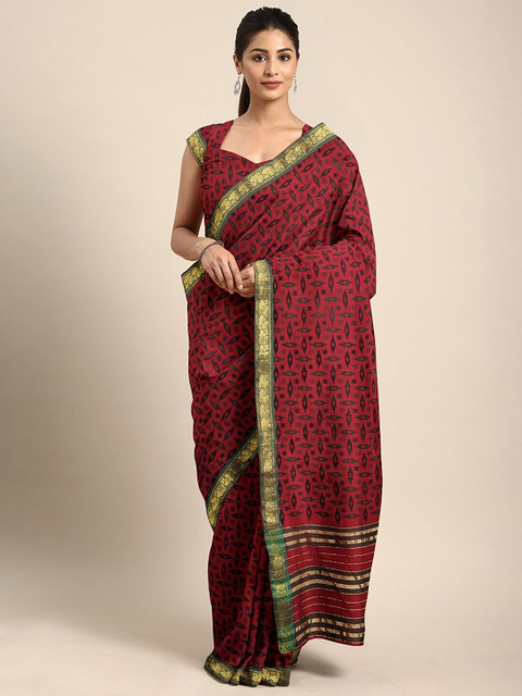 

KALINI Red & Green Ethnic Motifs Pure Cotton Venkatgiri Saree
