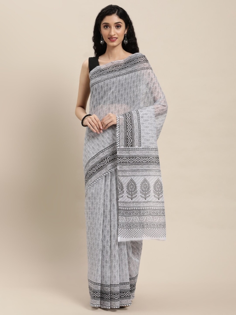 

KALINI White & Grey Paisley Mangalagiri Saree