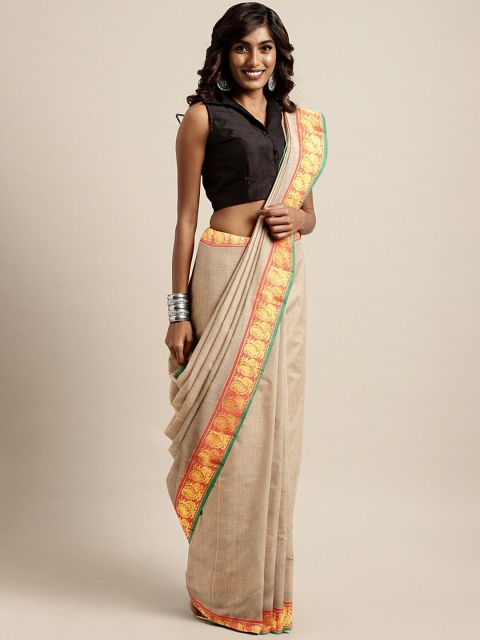 

KALINI Beige & Golden Pure Cotton Mangalagiri Saree