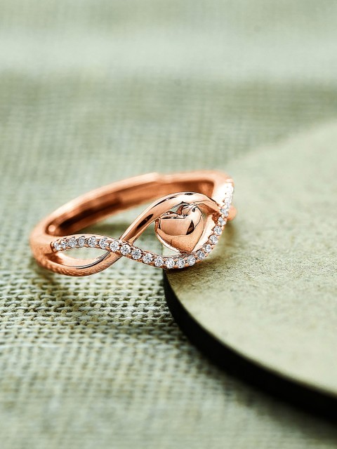 

SILBERRY Women 92.5 Sterling Silver Rose Gold-Plated & White CZ-Studded Finger Ring