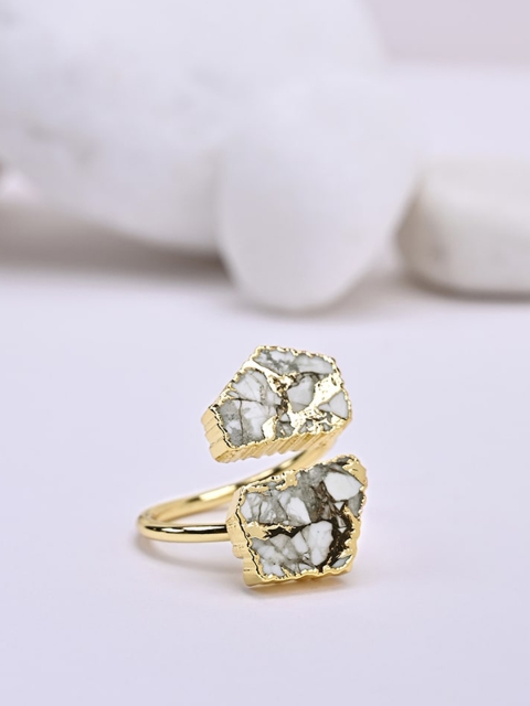 

Mikoto by FableStreet Women White Ring 14KT Gold-Plated & Turquoise Enamel & Granulated Adjustable Finger Ring