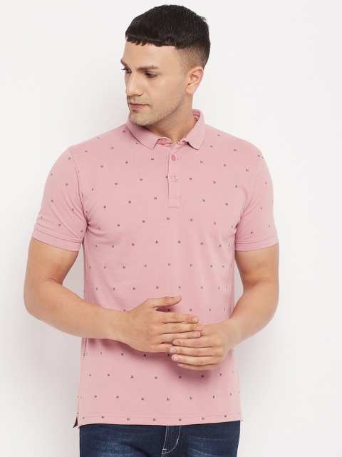 

Okane Men Peach-Coloured & Black Printed Polo Collar T-shirt