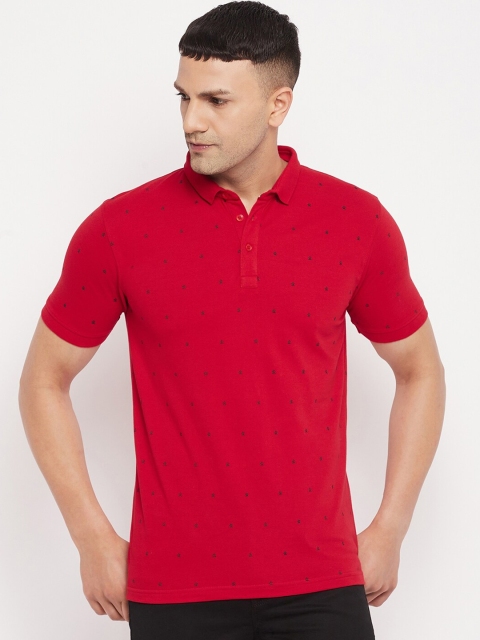 

Okane Men Red Printed Polo Collar T-shirt
