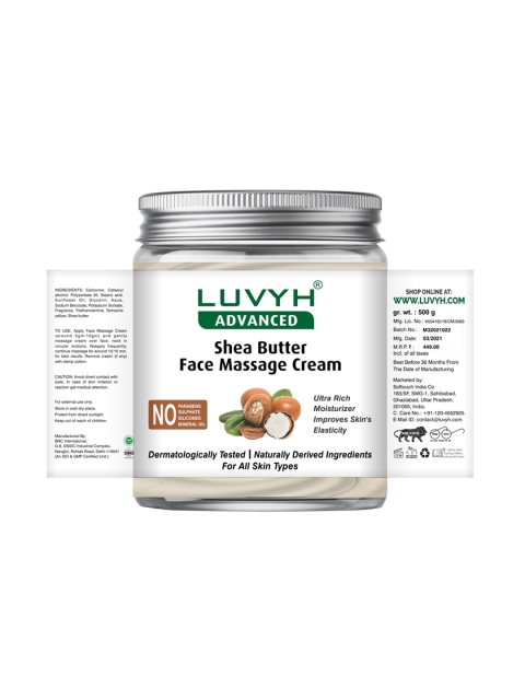 

LUVYH Shea Butter Face Massage Cream 500 g, Off white