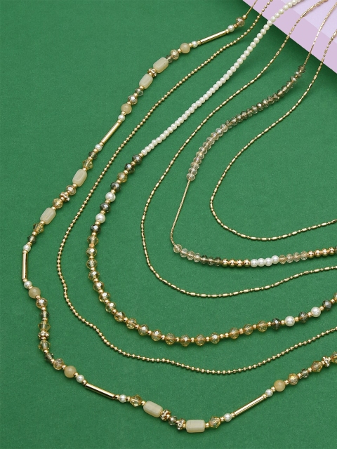 

Accessorize Women Pink Small Beads Long Ropes Layered Necklace