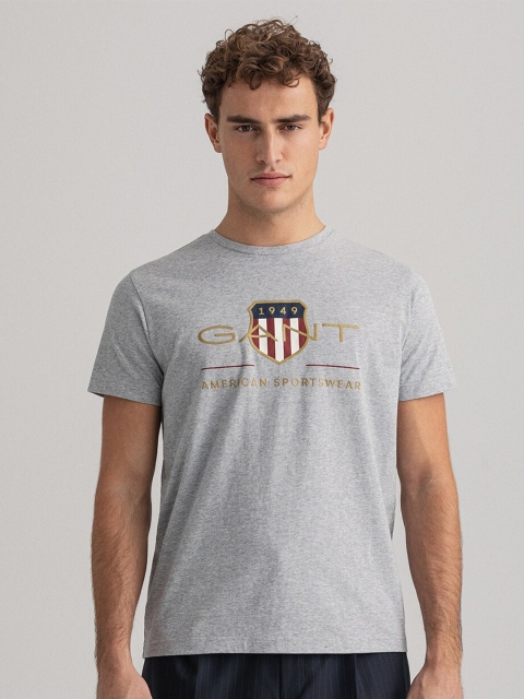 

GANT Men Grey Typography Printed Pure Cotton T-shirt