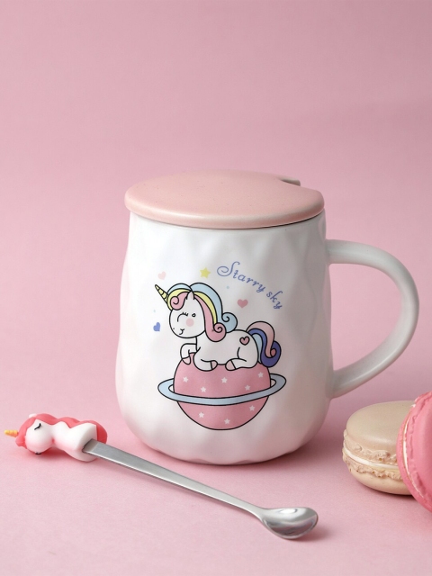 

A Vintage Affair- Home Decor Peach-Coloured & White Printed Ceramic Glossy Cup