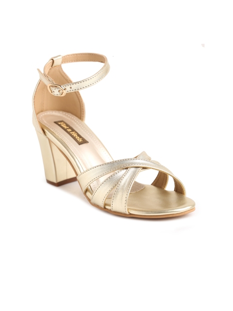 

Flat n Heels Gold-Toned Solid Block Heels