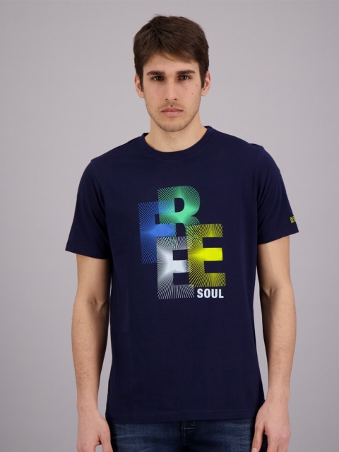 

FREESOUL Men Blue Typography Printed Cotton T-shirt