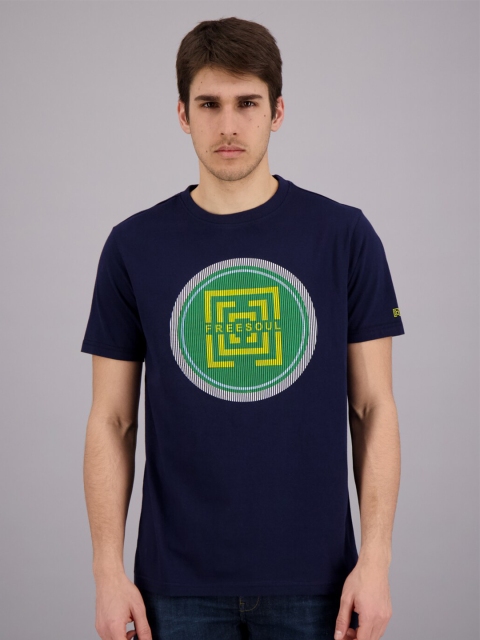

FREESOUL Men Blue Printed Cotton T-shirt
