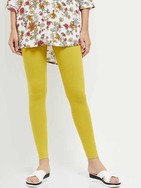 

max Women Yellow Solid Ankle-Length Leggings