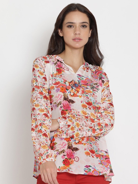 

SHAYE Peach-Coloured Floral Print Crepe Top