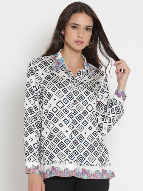 

SHAYE Women White Relaxed Printed Casual Shirt