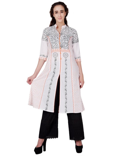 

DEGE Women White Ethnic Motifs Printed Kurta