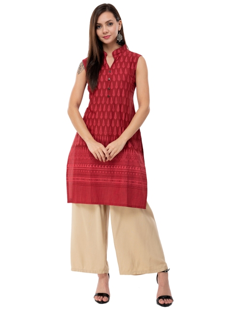 

DEGE Women Red Ethnic Motifs Printed Pure Cotton Kurta