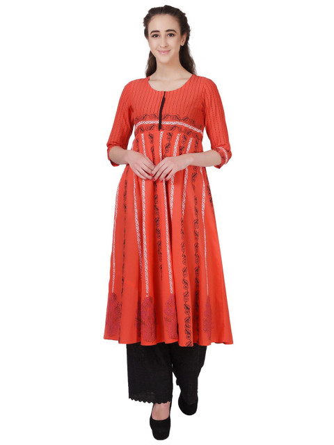 

DEGE Women Red Ethnic Motifs Printed Cotton Anarkali Kurta