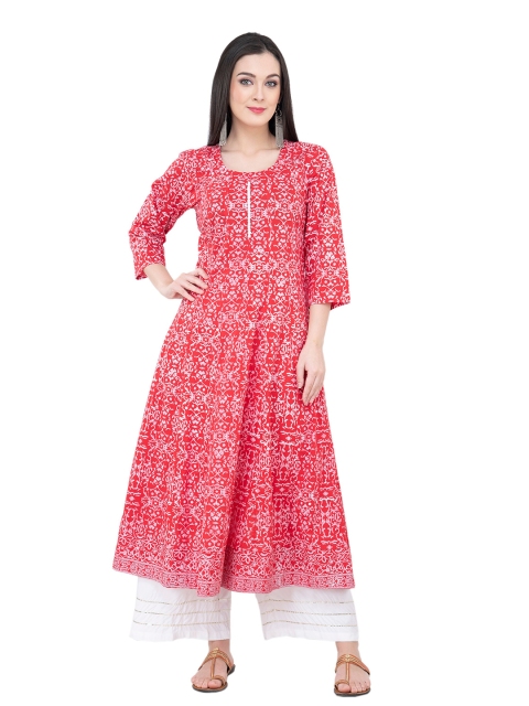 

DEGE Women Red Printed Pure cotton Anarkali Kurta