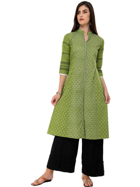 

DEGE Women Lime Green Ethnic Motifs Printed Kurta