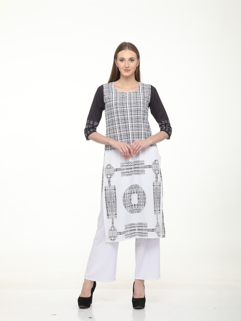 

DEGE Women White & Black Ethnic Motifs Printed Crepe Kurta