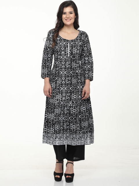 

DEGE Women Black & White Printed Pure Cotton Kurta