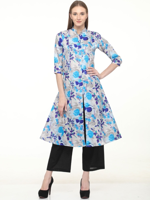 

DEGE Women Blue Floral Printed Floral Crepe Kurta
