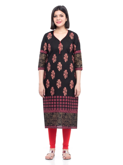

DEGE Women Black & Pink Ethnic Motifs Printed Cotton Kurta
