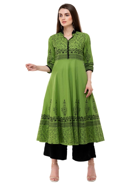 

DEGE Women Green Floral Printed Pure cotton Anarkali Kurta