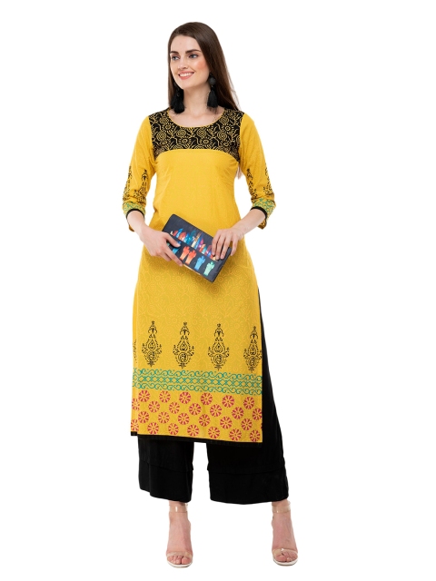 

DEGE Women Yellow Ethnic Motifs Printed Straight Kurta