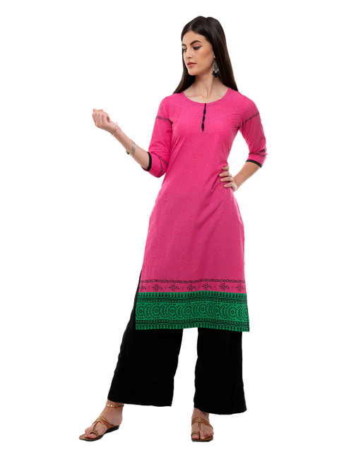 

DEGE Women Pink & Green Paisley Printed Pure Cotton A-Line Kurta