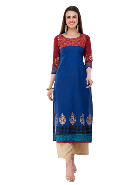 

DEGE Women Blue & Red Floral Printed Kurta