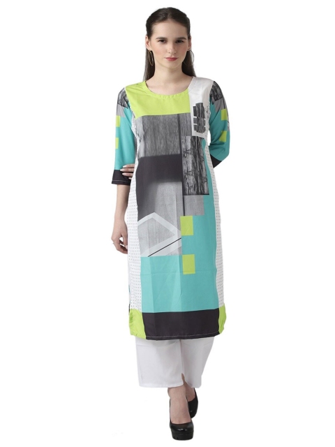 

DEGE Women Blue Printed Straight Kurta