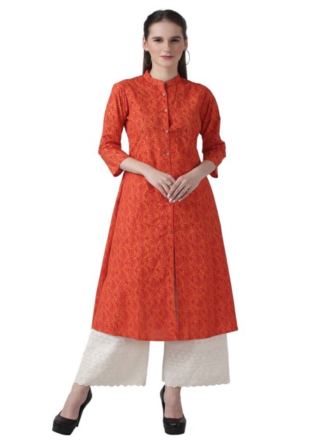 

DEGE Women Orange Paisley Printed Pure Cotton A-Line Kurta