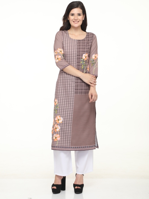 

DEGE Women Brown Floral Printed Kurta