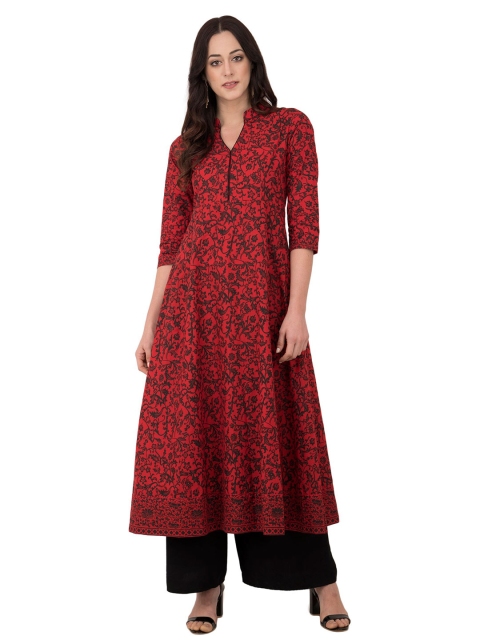 

DEGE Women Red Ethnic Motifs Printed Kurta