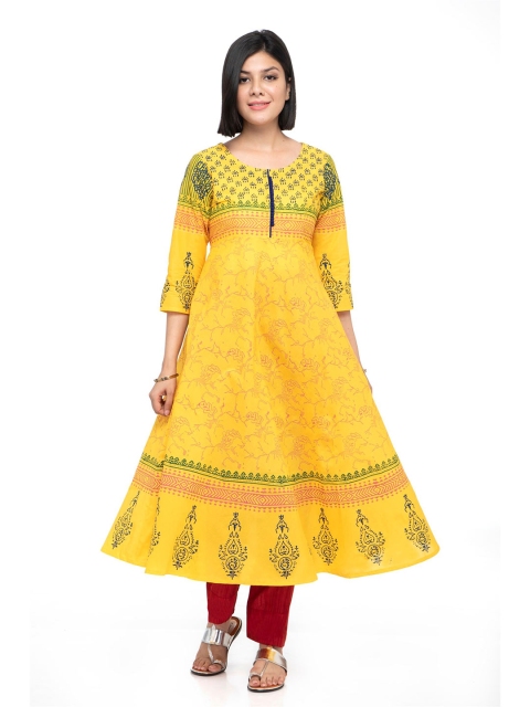 

DEGE Women Yellow Ethnic Motifs Printed Anarkali Kurta