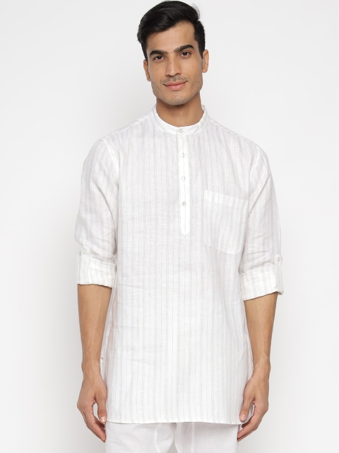 

Fabindia Men White Striped Linen Short Kurta