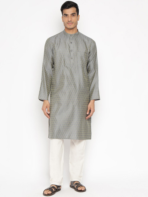 

Fabindia Men Grey & Silver-Toned Geometric Printed Kurta
