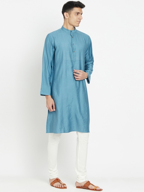 

Fabindia Men Blue Striped Thread Work Kurta